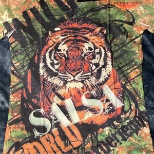 Just Cavalli Orange Green Black Graphic Tiger Short Sleeve Tee